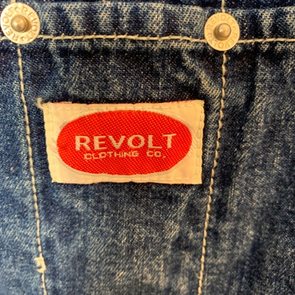 Vintage Revolt Denim Carpenter Bib Overalls Womens Size 22 Blue Embroidered Boho - Picture 3 of 14